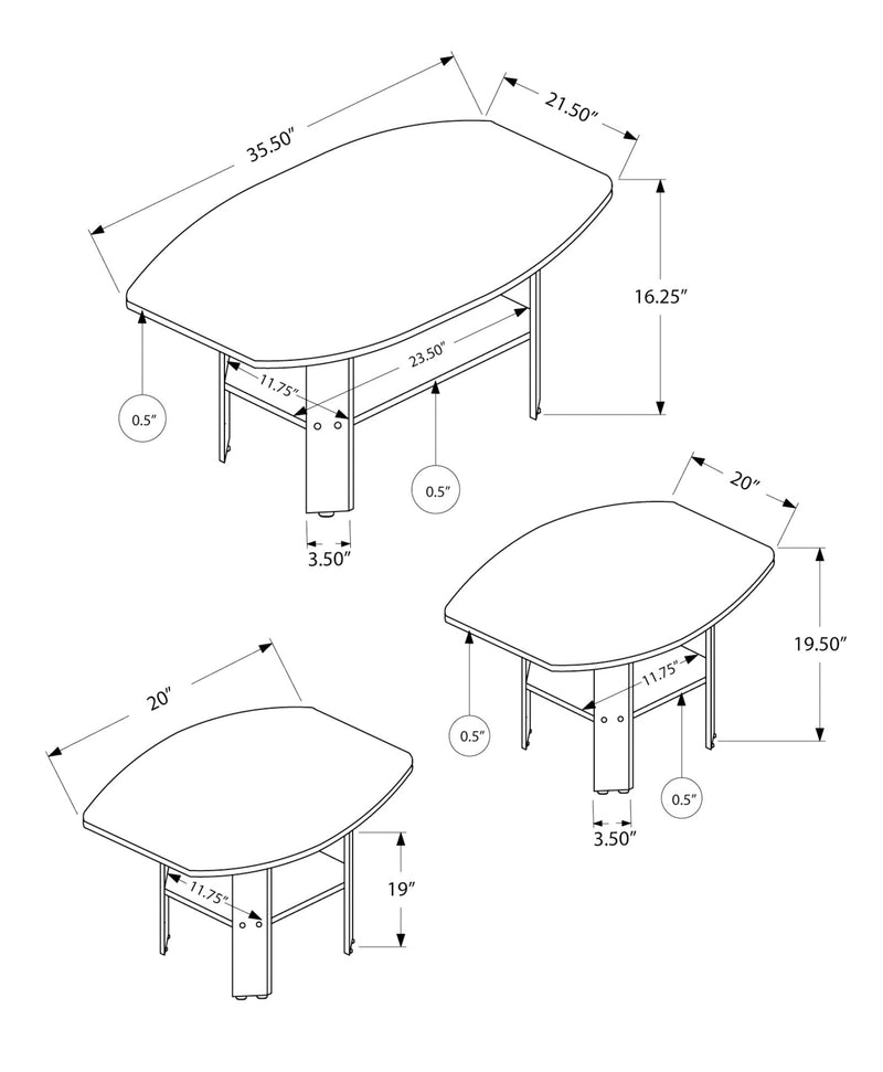 Table Set - 3Pcs Set / Black / Grey Top - I 7928P