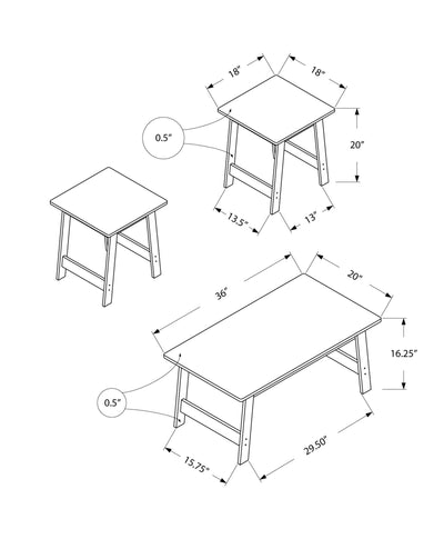 Table Set - 3Pcs Set / Grey - I 7932P