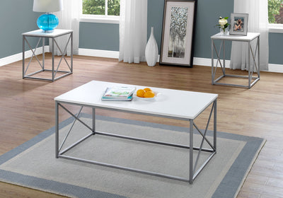 Table Set - 3Pcs Set / White / Silver Metal - I 7951P