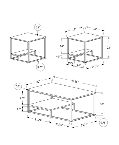 Table Set - 3Pcs Set / Dark Taupe / Black Metal - I 7960P