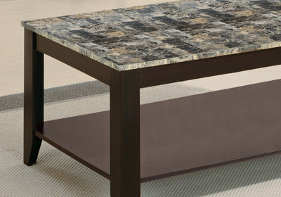 Table Set - 3Pcs Set / Cappuccino / Marble-Look Top - I 7984P