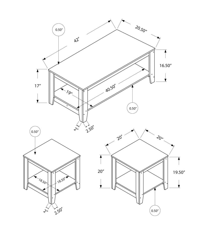 Table Set - 3Pcs Set / Black / Grey Top - I 7992P