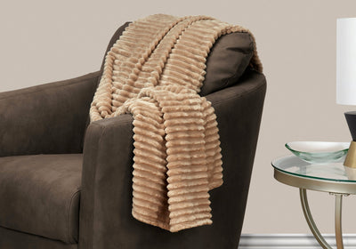 Throw - 60" X 50" / Beige Ultra Soft Ribbed Style - I 9602