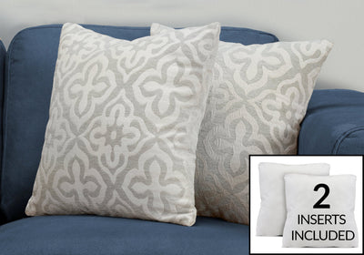 Pillow - 18"X 18" / Light Grey Motif Design / 2Pcs - I 9215