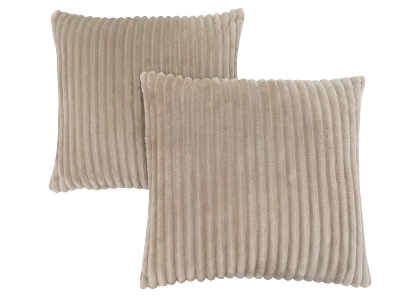 Pillow - 18"X 18" / Beige Ultra Soft Ribbed Style / 2Pcs