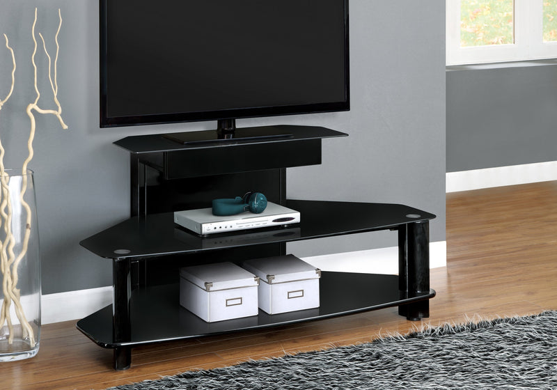 Tv Stand - 48"L / Glossy Black Wood / Metal / Tempered - I 2000