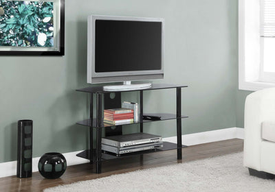 36"L Black Metal With Tempered Black Glass Tv Stand - I 2506