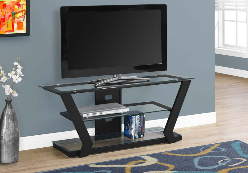 48"L Black Metal With Tempered Glass Tv Stand - I 2588