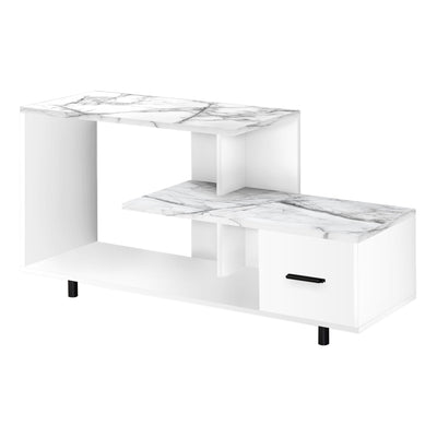 Tv Stand - 48"L / White / White Marble Top / 1 Drawer - I 2609