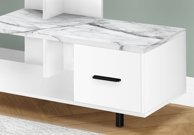 Tv Stand - 48"L / White / White Marble Top / 1 Drawer - I 2609