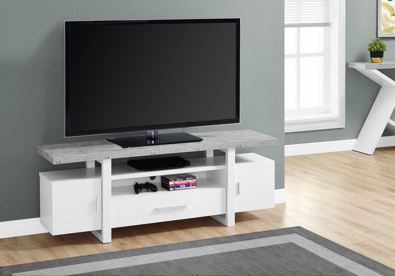 60"L White Cement-Look Top Tv Stand - I 2725