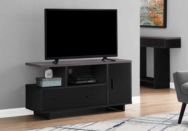Tv Stand - 48"L / Black / Grey Top With Storage - I 2801