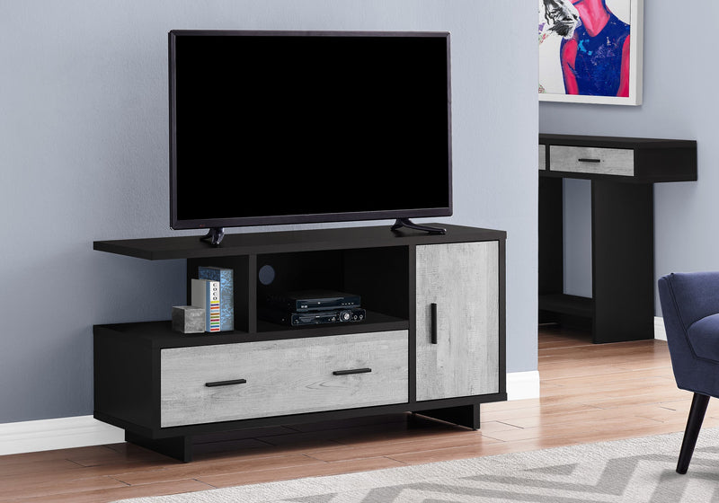 Tv Stand - 48"L / Black / Grey Reclaimed Wood-Look - I 2804