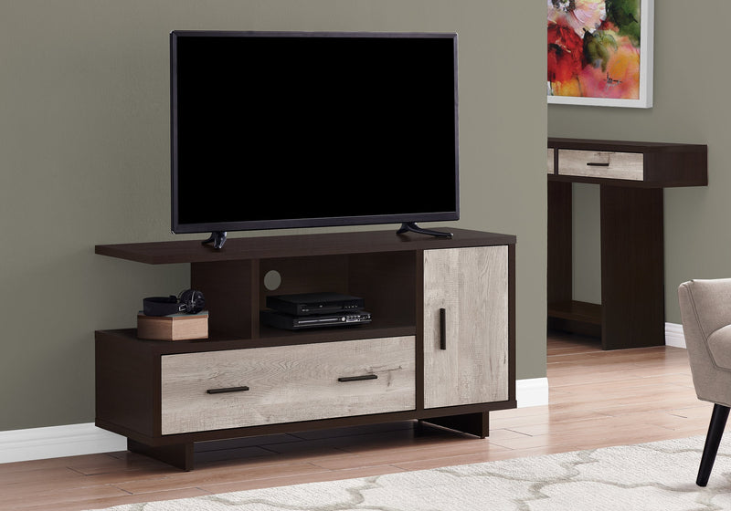 Tv Stand - 48"L / Cappuccino / Taupe Reclaimed Wood-Look - I 2805