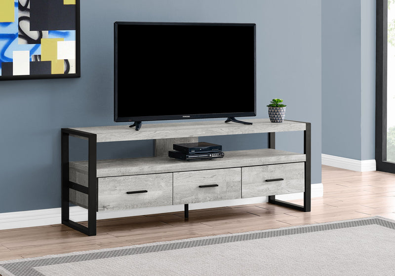 Tv Stand - 60"L / Grey Reclaimed Wood-Look / 3 Drawers - I 2821
