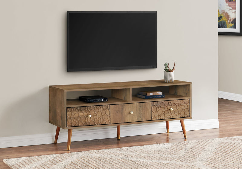 Tv Stand - 48"L / Walnut Mid-Century With 3 Drawers - I 2835