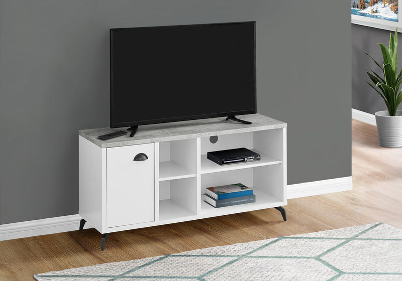 Tv Stand - 48"L / White / Grey Cement-Look Top - I 2840