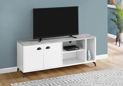 Tv Stand - 60"L / White / Grey Cement-Look Top - I 2841