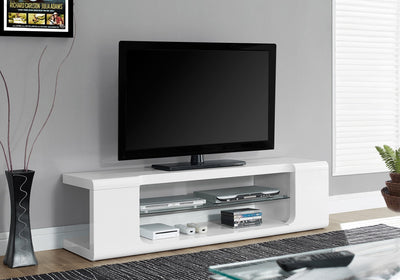 60"L High Glossy White With Tempered Glass Tv Stand - I 3535