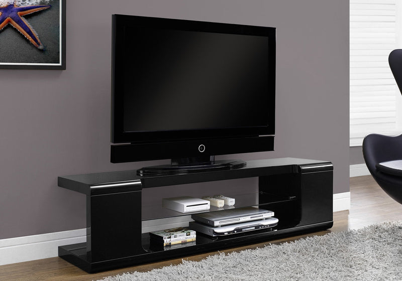60"L High Glossy Black With Tempered Glass Tv Stand - I 3536