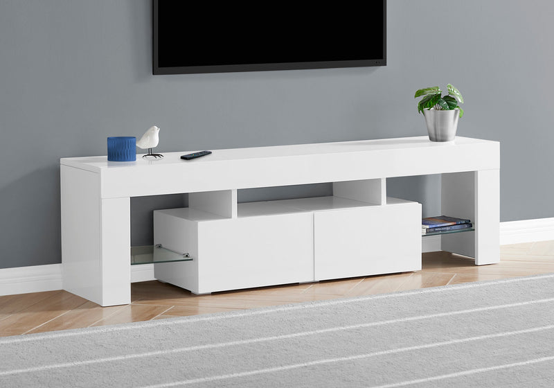 Tv Stand - 63"L / High Glossy White With Tempered Glass - I 3548